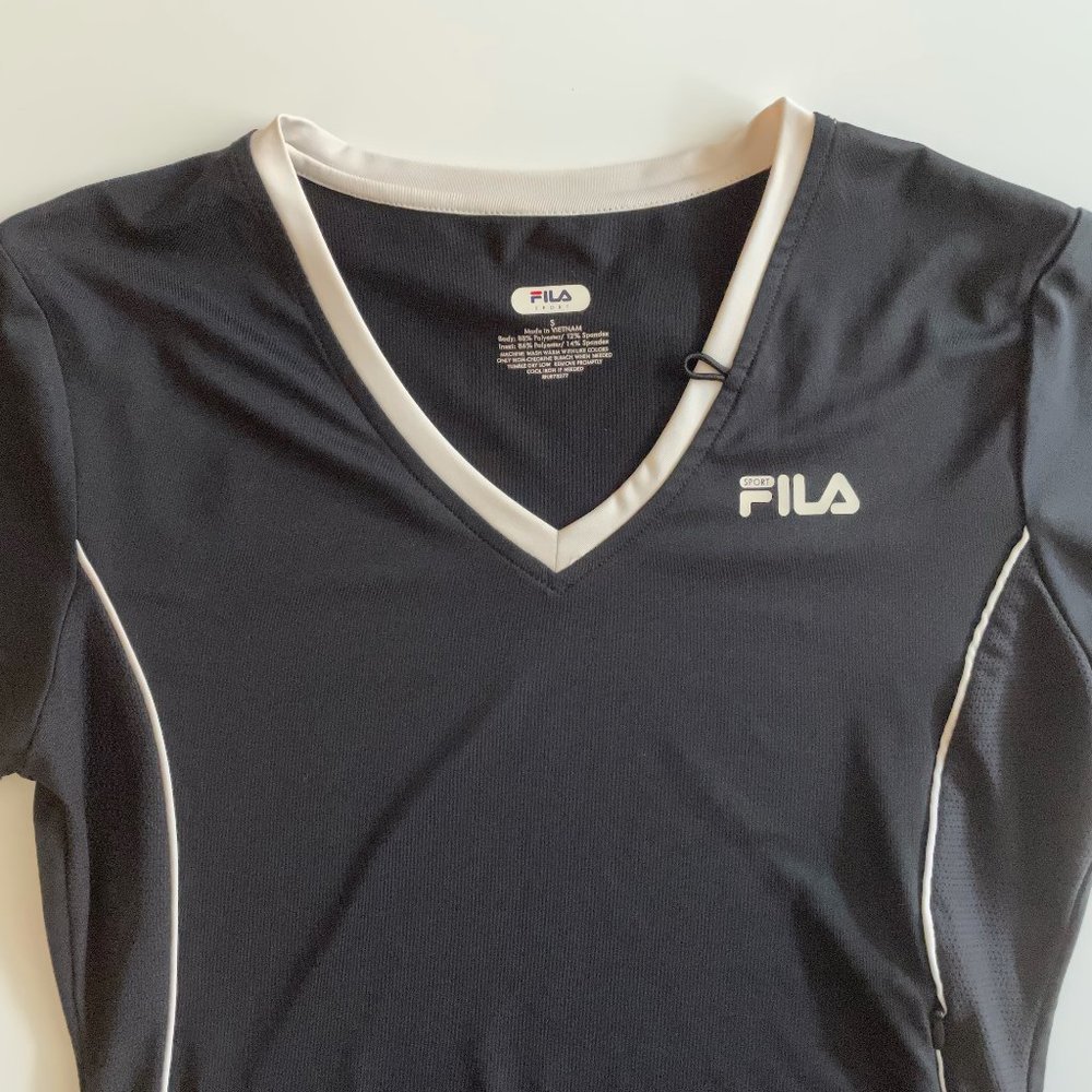 Fila Sport Tennis Top, Black w/ White Trim, Small